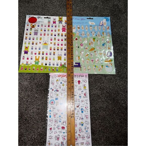KAWAII PUFFY STICKERS-‘Bunny I Love You’ Lot of 3 Sheets-NEW School/Art/Crafts - Picture 5 of 5